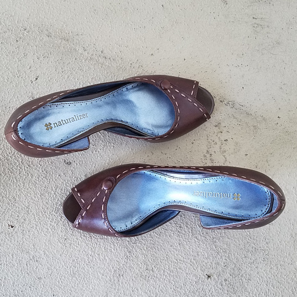 NATURALIZER BROWN PEEP TOE PUMP HEEL SHOES 7 - Picture 3 of 5